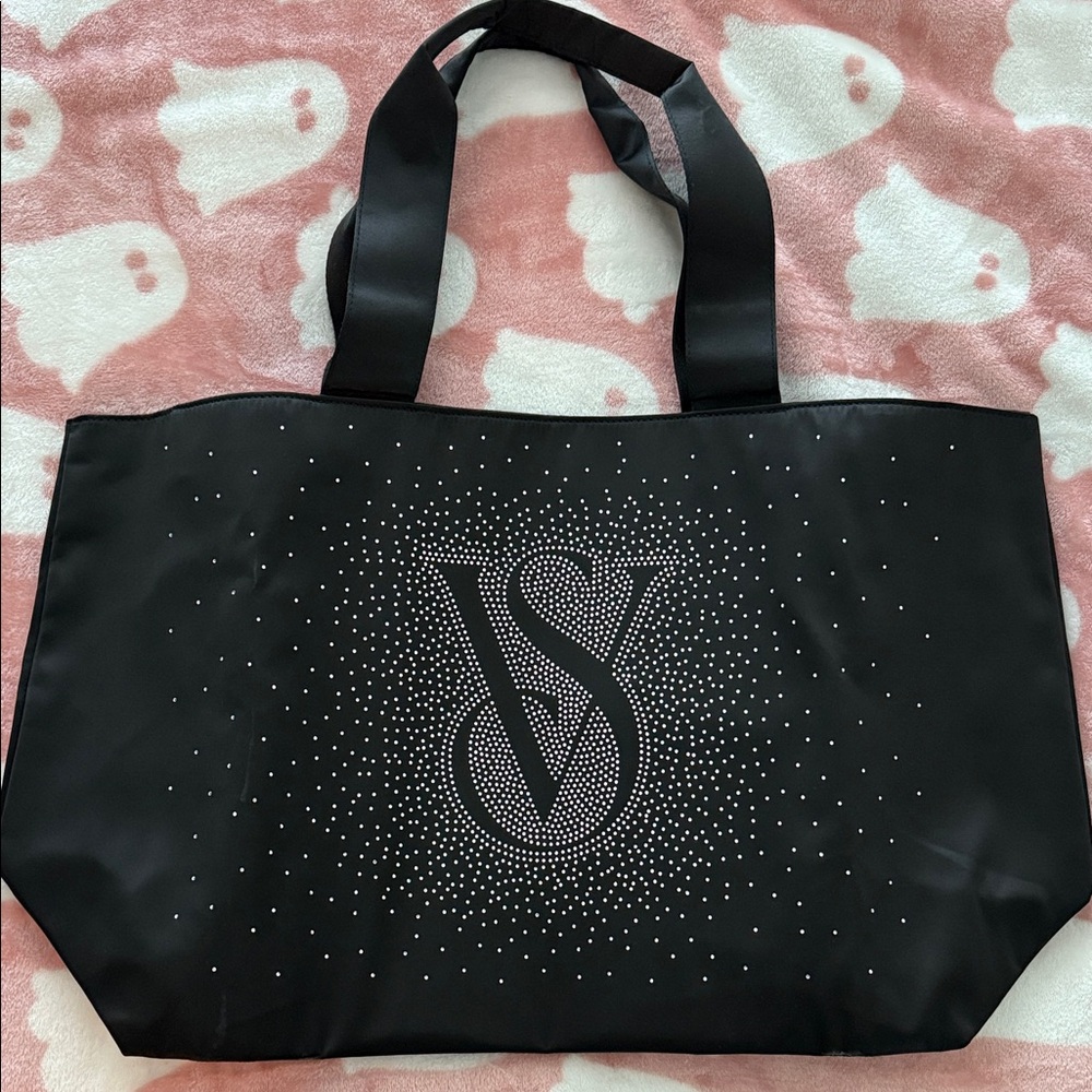 Victoria's Secret Black Tote Rhinestone Sparkle Logo